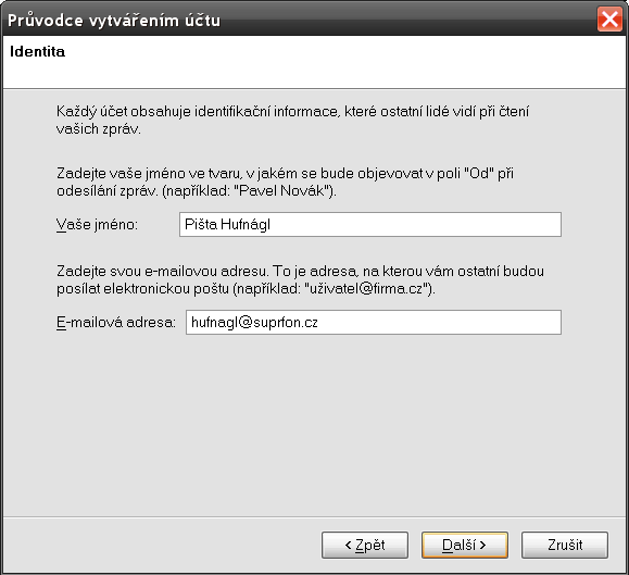 Nastavení: Mozzila Thunderbird krok č.3