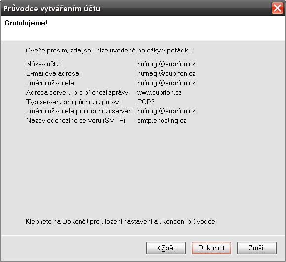 Nastavení: Mozzila Thunderbird krok č.6