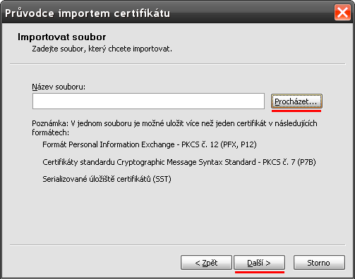 Instalace certifikátu pomocí Průvodce č.2