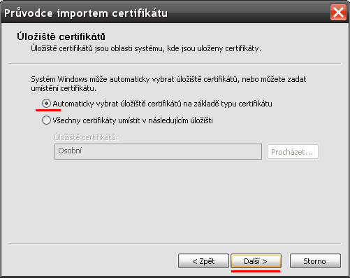 Instalace certifikátu pomocí Průvodce č.3