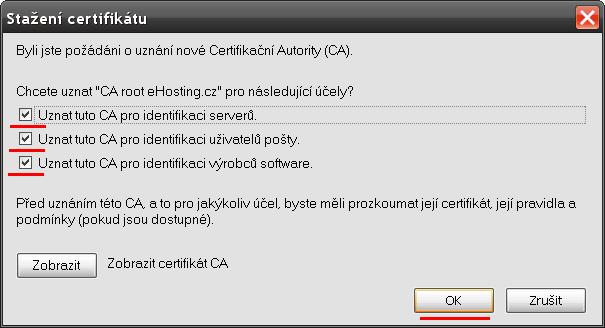 Nainstalovat certifikát z FF