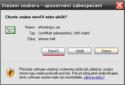 Otevření certifikátu v IE