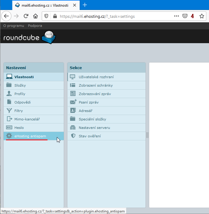 Nastavení antispamu: Webmail krok č.3