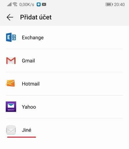 Nastavení: Android Email krok č.2