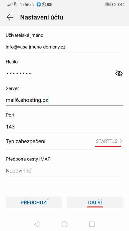 Nastavení: Android Email krok č.5