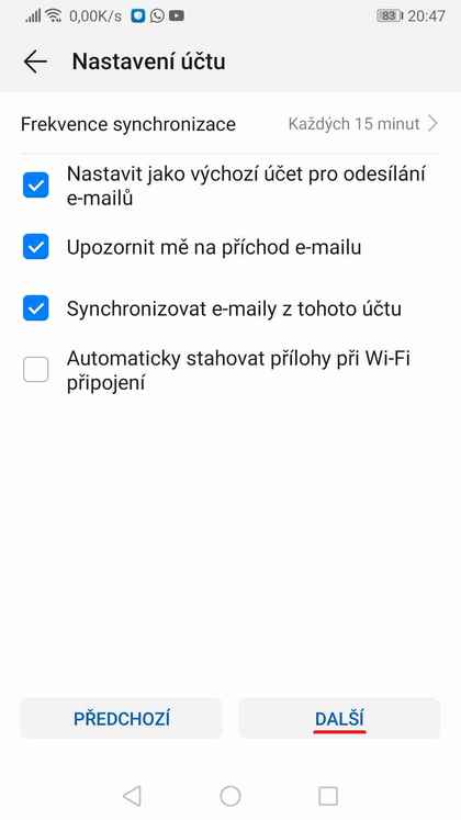 Nastavení: Android Email krok č.7