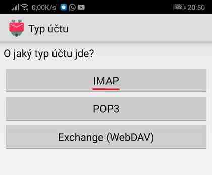 Nastavení: Android K-9 Mail krok č.2