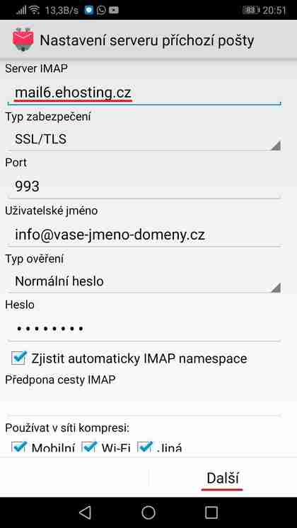 Nastavení: Android K-9 Mail krok č.3