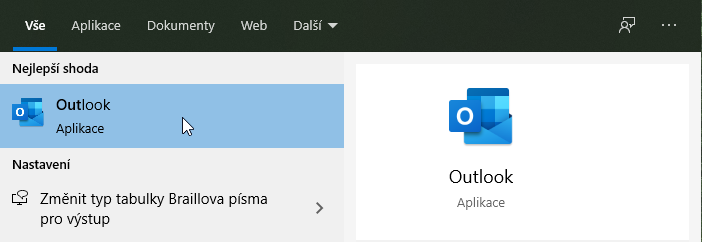 Nastavení: Microoft Outlook 2019 krok č.1