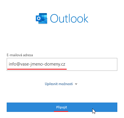 Nastavení: Microoft Outlook 2019 krok č.2