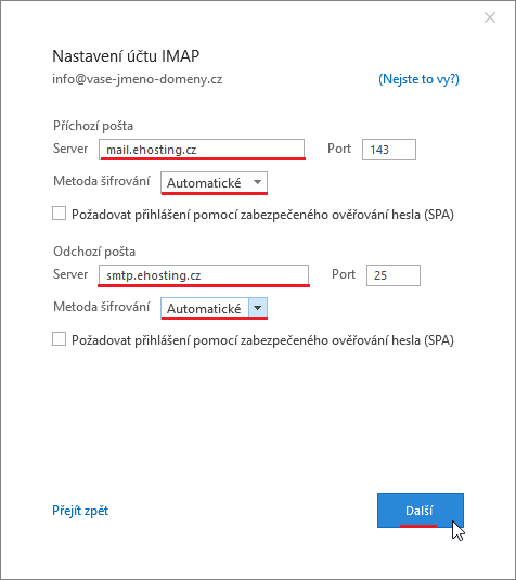 Nastavení: Microoft Outlook 2019 krok č.4