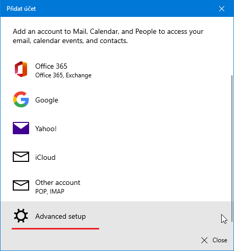 Nastavení: Windows 10 Mail krok č.2